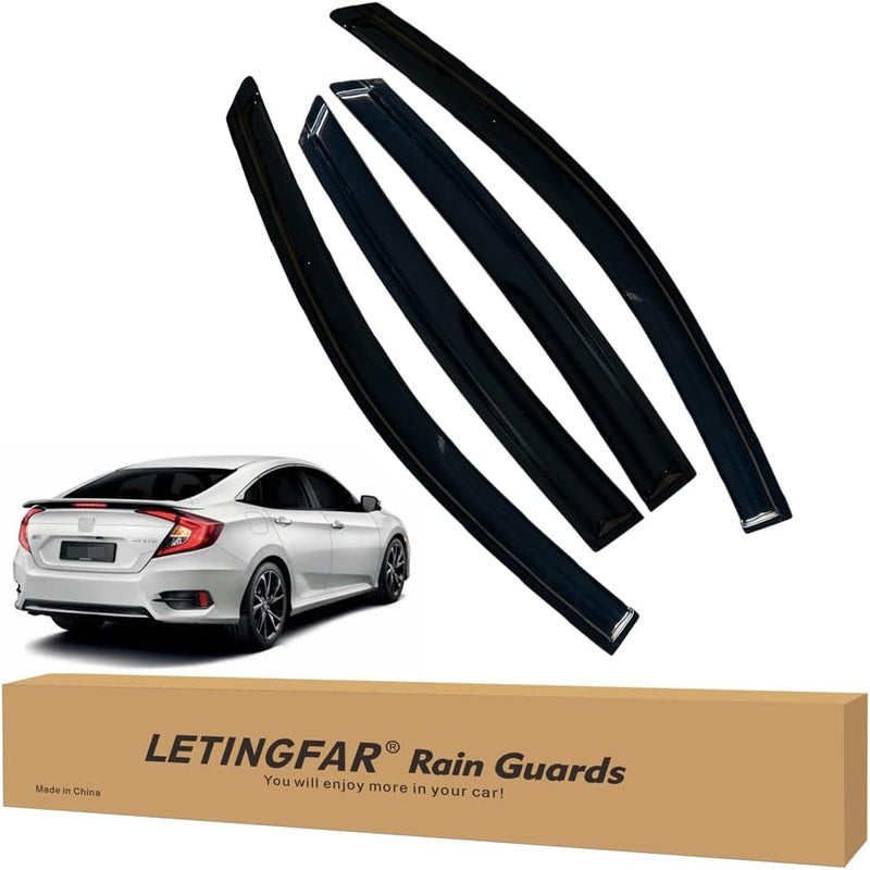 LETINGFAR Window Visors Rain Guards for Honda Civic 2016 2017 2018 2019 2020 2021 Accessories, Wind Deflectors Vent Shades for Honda Civic - Image 1